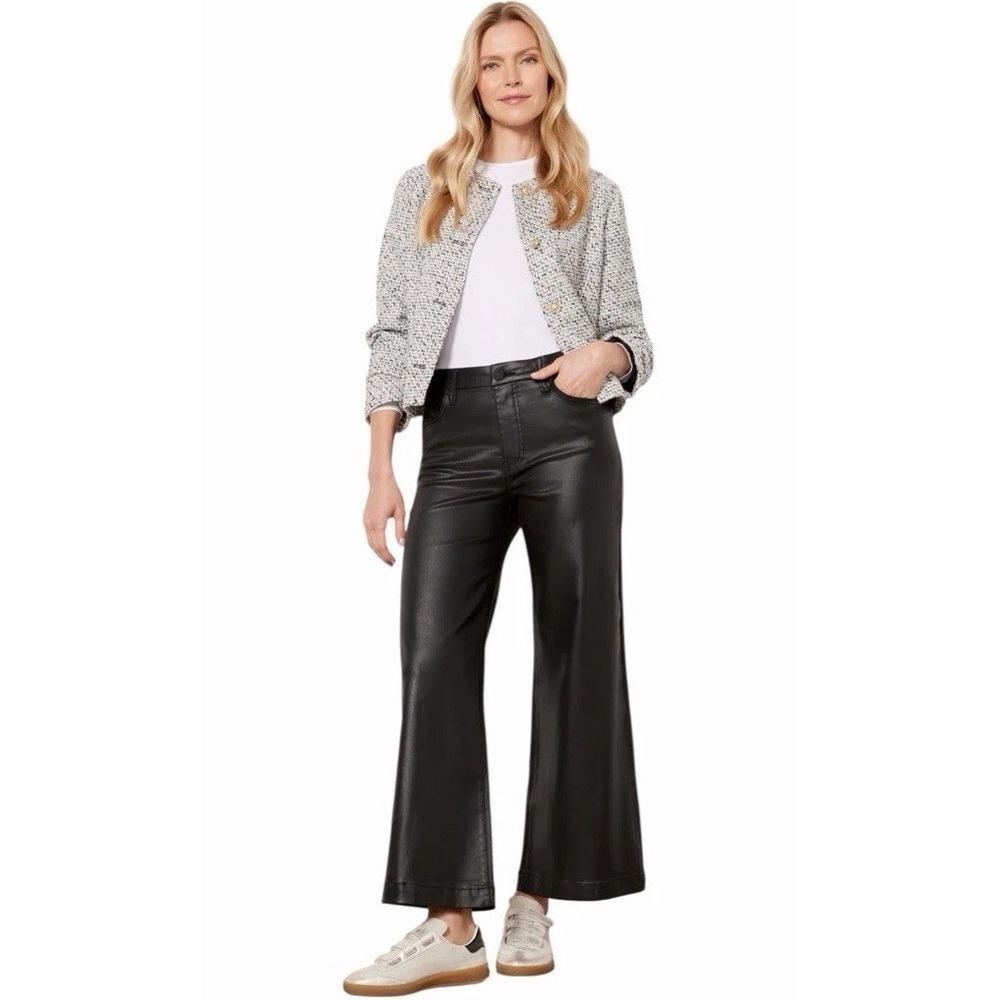 New KUT from the Kloth Meg Jeans Coated Black Size 6 P Petite Wide Leg Short - Picture 2 of 9
